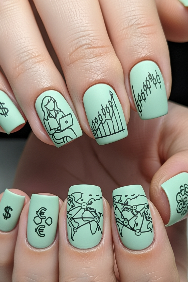 Mint – Corporate Inspired Nail Art that brings a refreshing twist to boardroom polish. Sleek, subtle, and stylish, it’s confidence with a cool edge.