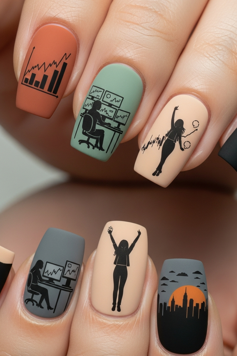 Multi Color – Corporate Inspired Nail Art that proves professionalism doesn’t have to be monotone. Every shade adds personality while keeping it sleek and polished.