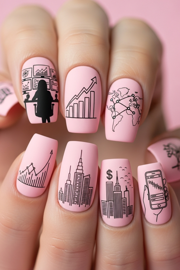 Pink – Corporate Inspired Nail Art that proves power moves can be stylish. Perfect for nails that brighten the office while staying sleek.