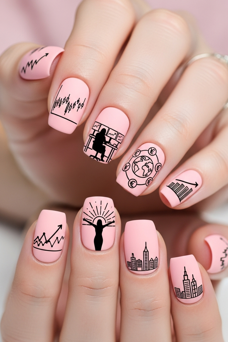 Pink – Corporate Inspired Nail Art that balances warmth with authority. Perfect for nails that mean business but still sparkle with personality.