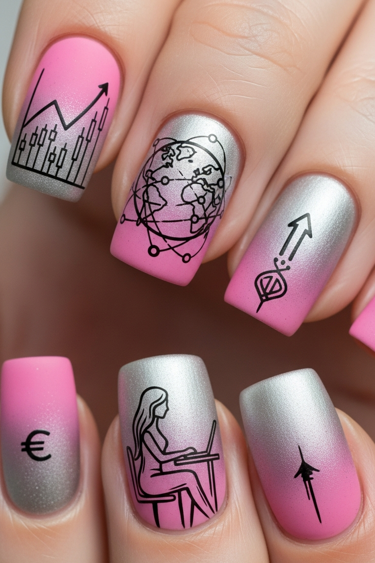 Silver and Pink Ombre – Corporate Inspired Nail Art that proves elegance doesn’t have to be boring. Every polished detail feels like a power move with personality.