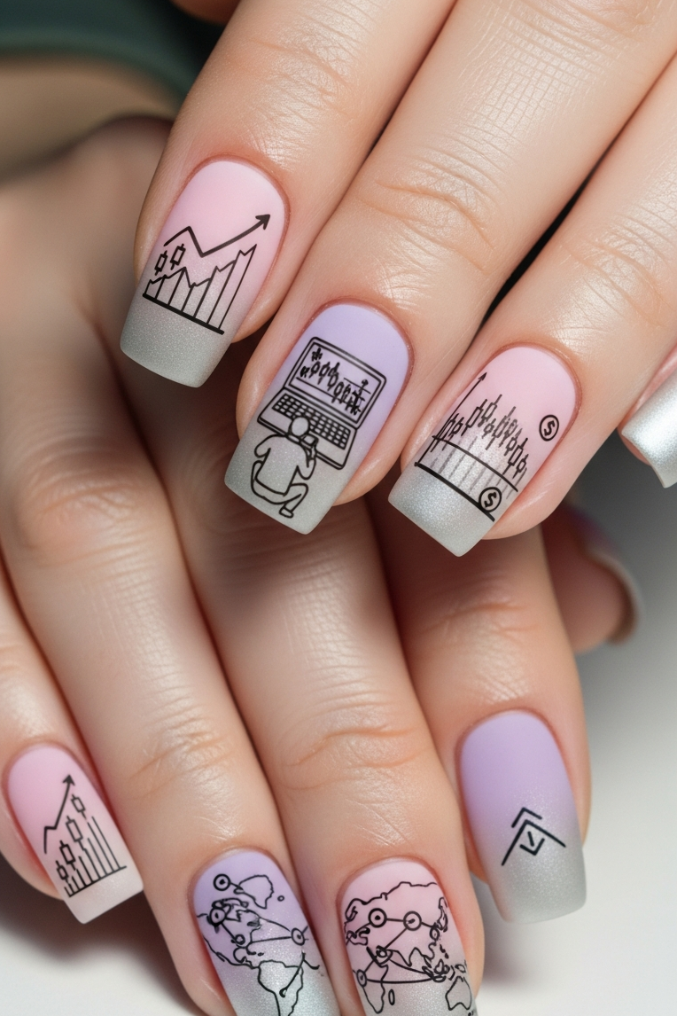 Smooth gradients, radiant tones, and a touch of shimmer—Silver and Pink Ombre – Corporate Inspired Nail Art is the ultimate accessory for boardroom confidence.