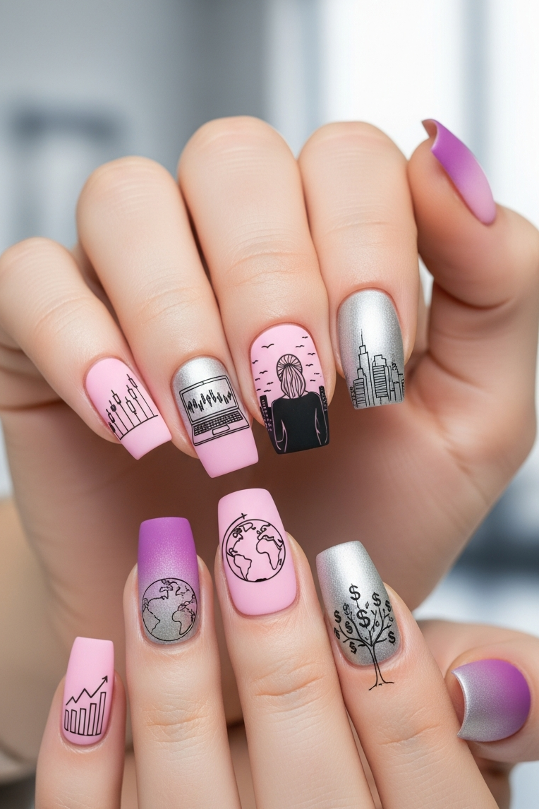 Silver and Pink Ombre – Corporate Inspired Nail Art that transforms everyday professionalism into a canvas of creativity. Every shade tells a stylish story.