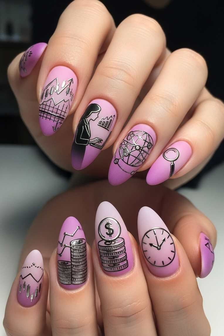 Sleek finishes, soft hues, and shimmering accents—Silver and Pink Ombre – Corporate Inspired Nail Art is confidence wrapped in elegance.