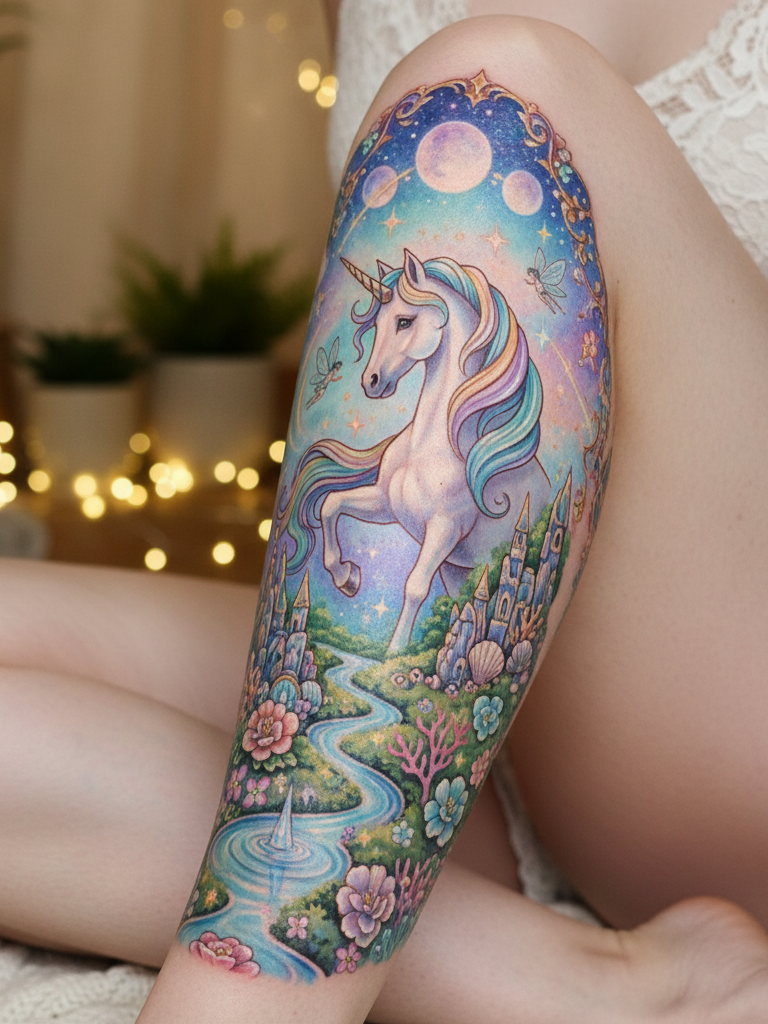 Magical Tattoos for Women: 45+ Enchanting Inspirations | Pocoko These tattoos transform legs into canvases of fantasy. Flow, motion, and a touch of mythical grace.