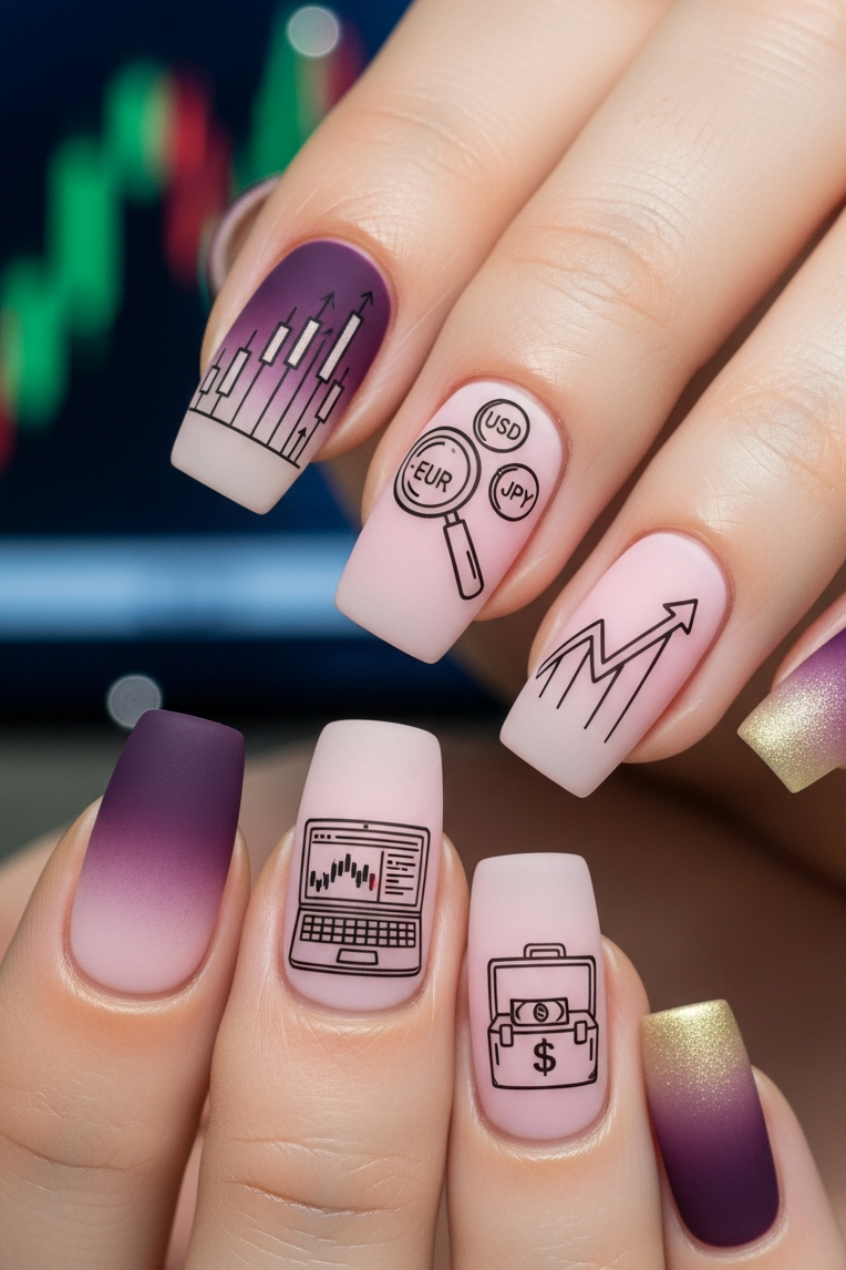 Violet Pink Golden Ombre – Corporate Inspired Nail Art that blends bold ambition with radiant charm. Every gradient feels like a power move wrapped in elegance.